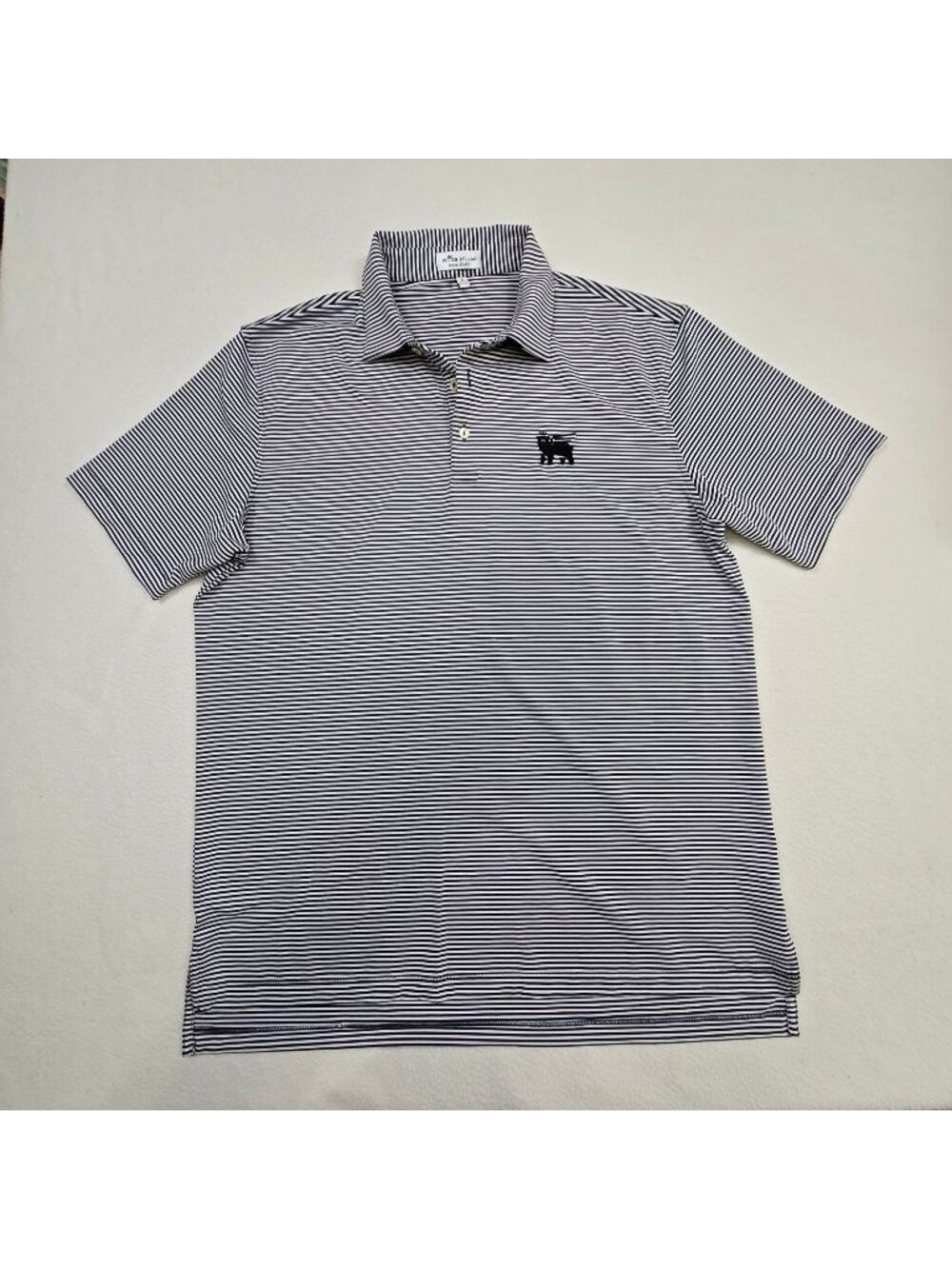 Peter Millar Summer Comfort Large Mens Polo Shirt Navy/White Striped Embroidered